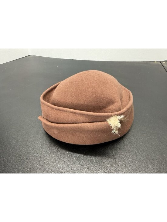 Unique Vintage Accessories - Geo W Bollman Co. Women's Excello Pillbox Hat Tan 100% Wool Felt